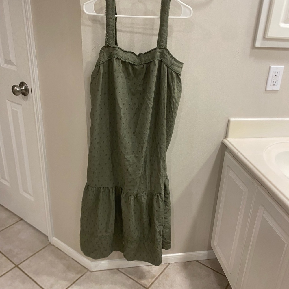 100% Cotton beach lunch lounge Green Sleeveless Midi Dress